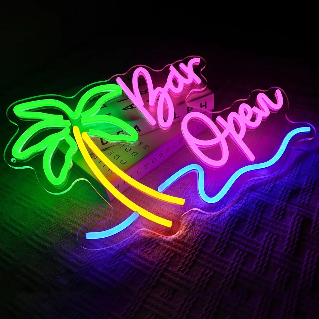 Enseigne lumineuse néon LED "Bar Open", alimentée par USB, pour décoration murale, salle de jeux, caverne d'homme, club, bar, cadeaux d'anniversaire ou d'Halloween
