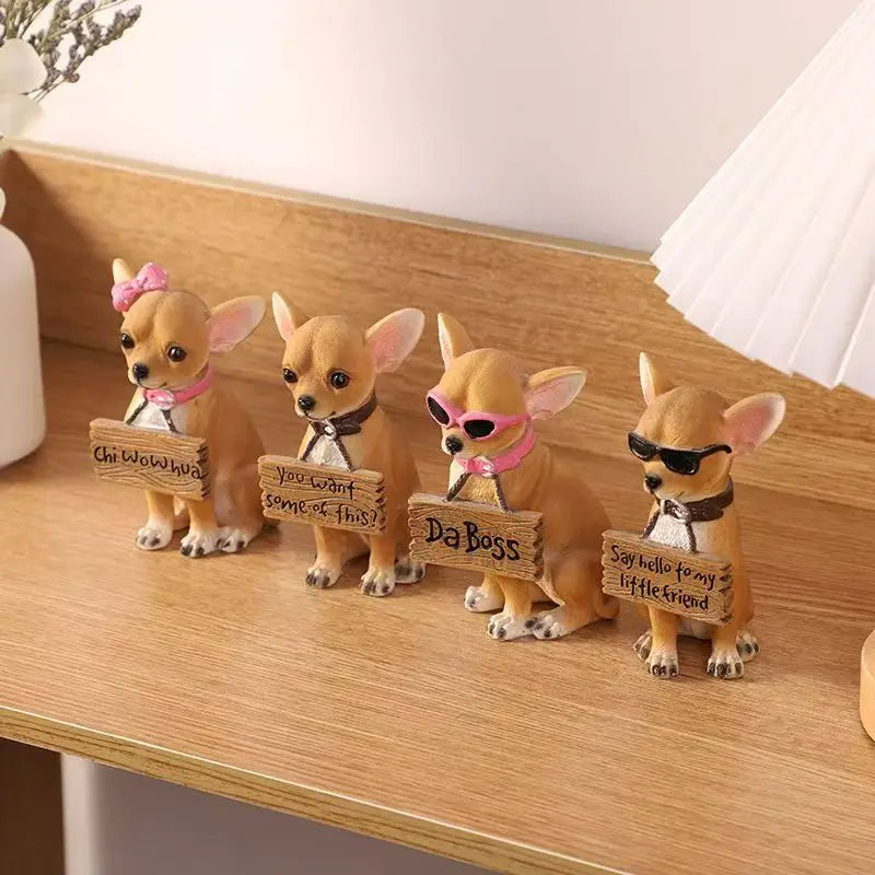 Figura de perro chihuahua de 10,5 cm, pintada a mano, realista, bonita, escultura de animal de resina, decoración para el hogar, escritorio, estante, regalo para amantes de las mascotas