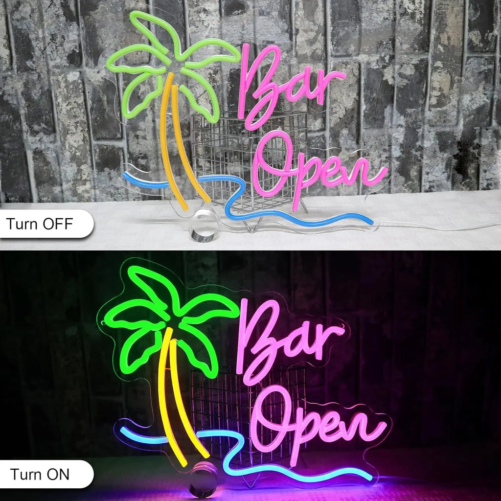 Enseigne lumineuse néon LED "Bar Open", alimentée par USB, pour décoration murale, salle de jeux, caverne d'homme, club, bar, cadeaux d'anniversaire ou d'Halloween