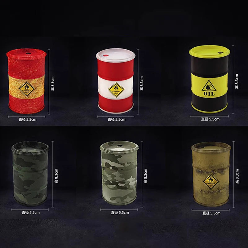 Iron Mini Oil Drum Model Chemistry Oil Drum Model Car Model Desktop Decoration Storage Box War Games Scene Model for Xmas Gifts