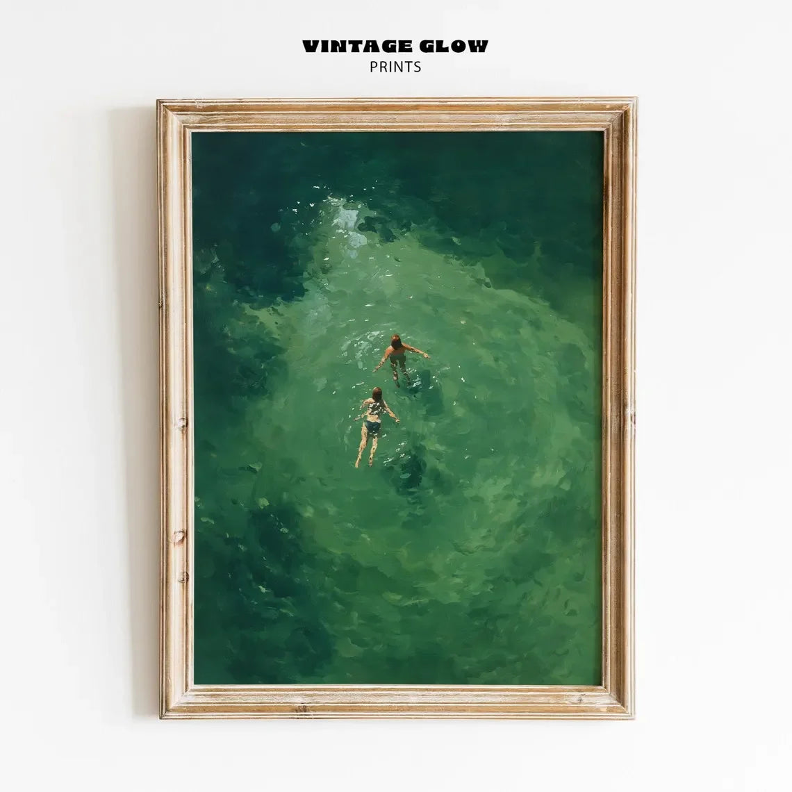 Natation dans un imprimé abstrait vert | Art mural rétro vintage | Décoration de vacances minimaliste verte | Cadeau d'art numérique | Téléchargement instantané