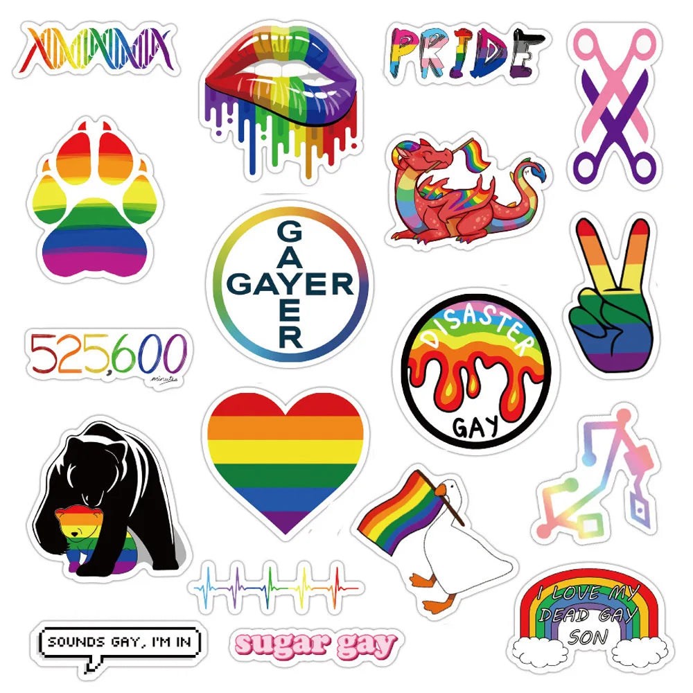 10/30/50pcs Pegatinas de graffiti geniales del arcoíris divertidas LGBT Gay Pride para equipaje, laptop, teléfono, bicicleta, coche, guitarra, calcomanías impermeables