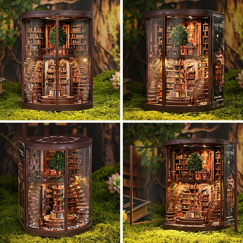 Nichos de Libro 3D "Anillo de la Sabiduría" - Modelo de Ensamblaje de Casa Miniatura DIY - Diorama de Estantería a Microescala, Regalo Creativo