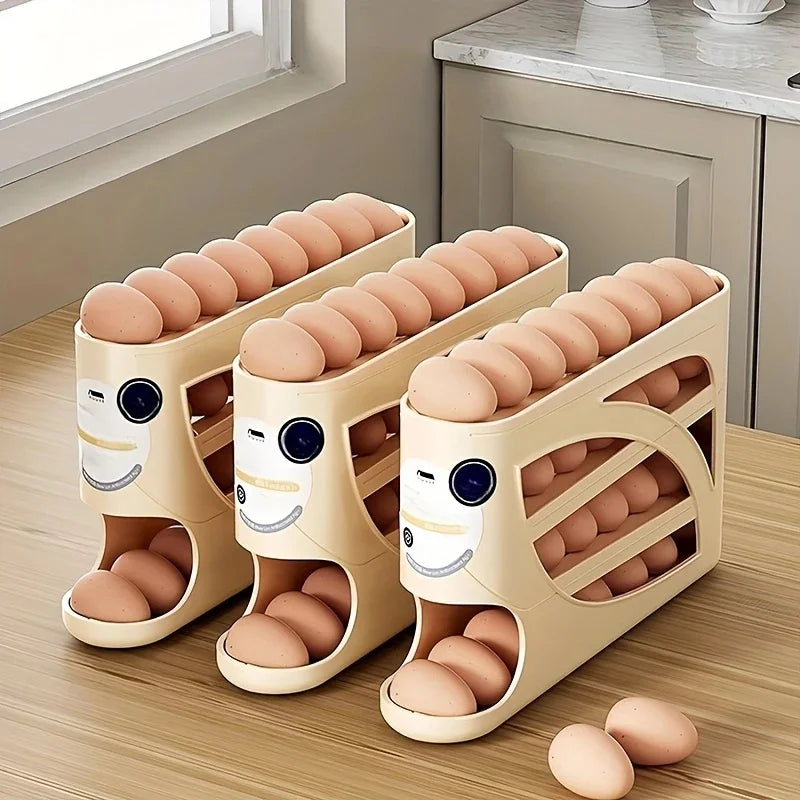 Contenedor rodante de 3 niveles para guardar huevos en la nevera, con capacidad para 24 huevos, estante organizador de gran capacidad para cocina y refrigerador
