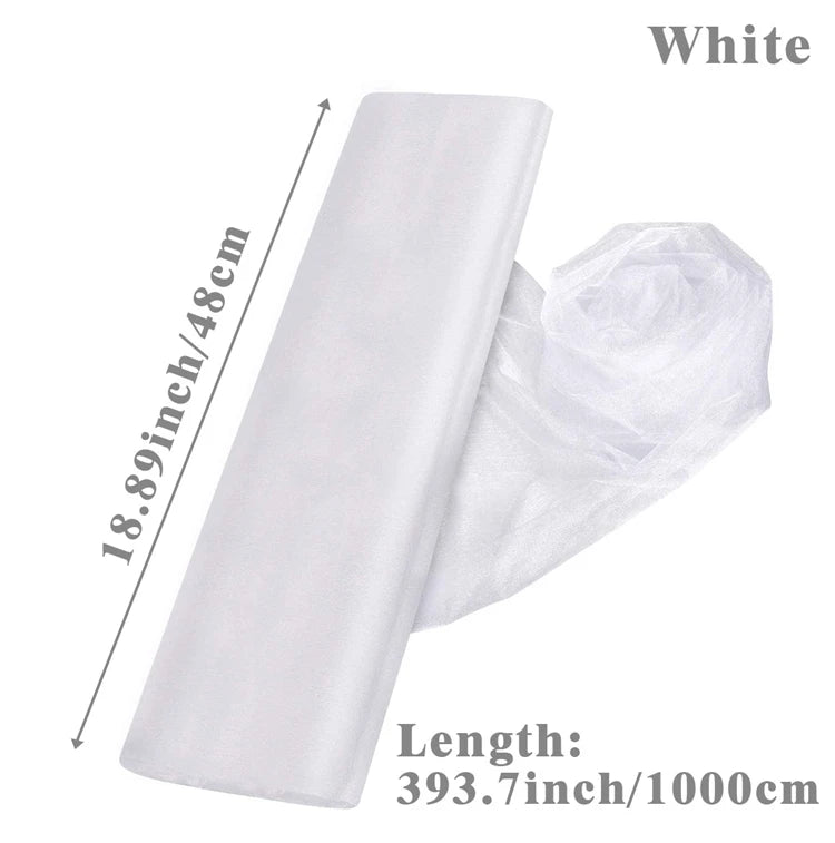 Rollo de tul blanco para decoración de bodas, organza de cristal, tela transparente para fondo de bodas, fiestas de cumpleaños, decoración de lazos de sillas de bodas