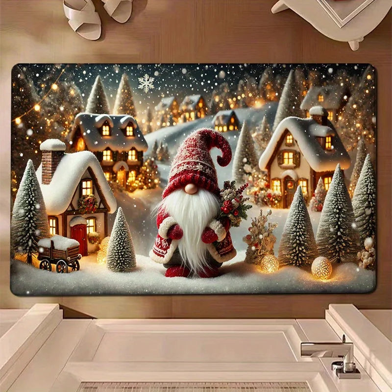 VIKAMA Paillasson de Noël Elfe Flocon de Neige Antidérapant, Isolé, Tapis de Salle de Bain Chaud Tapis d'Entrée de Chambre Tapis de Chevet Décoration Intérieure