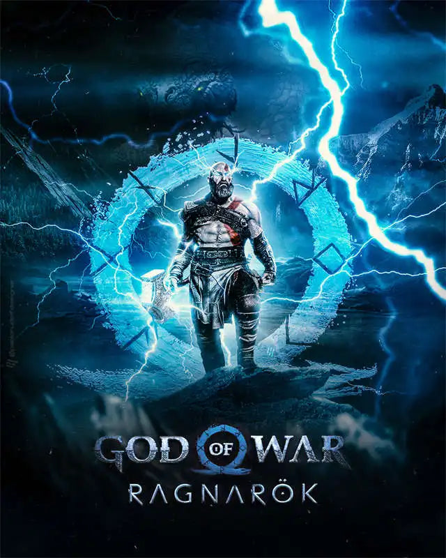 God of War Ragnarok 2022 Poster - Kratos Themed Wall Art for Gaming Room Decor