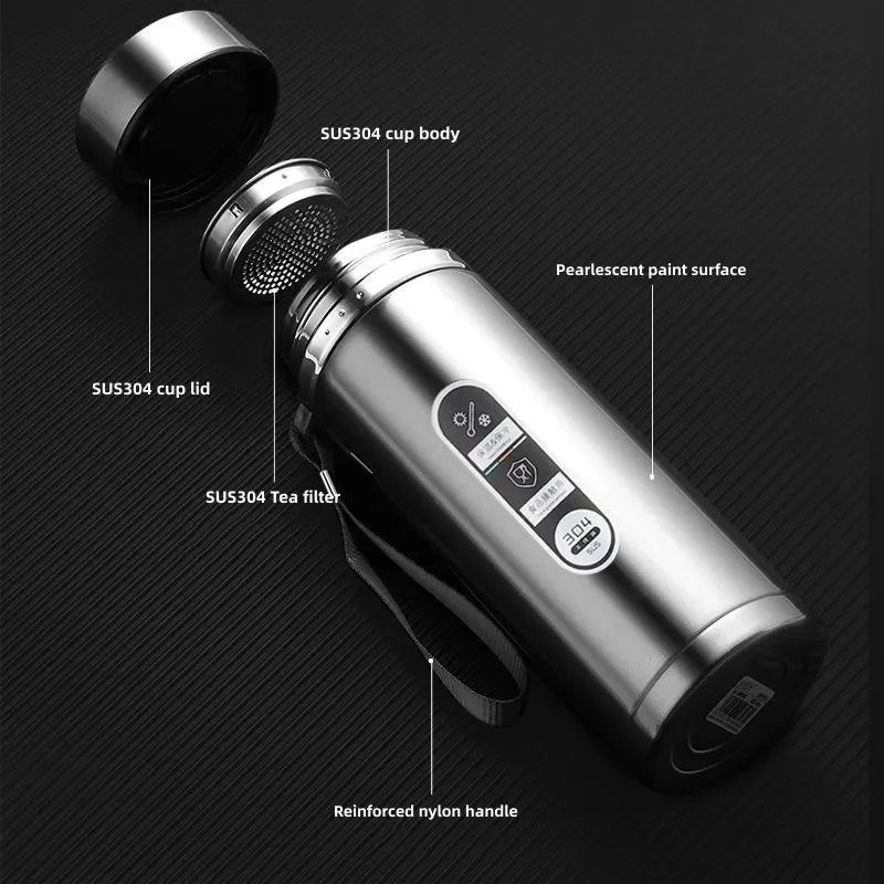 Botella Termo de Acero Inoxidable de 500 ml a 1 litro con Pantalla LED de Temperatura, Botella de Agua para Té Sus304, Termo al Vacío, Vasos Portátiles