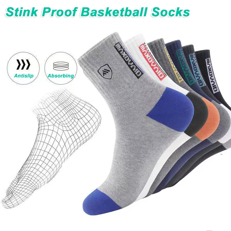 Calcetines de deporte gruesos 100% algodón, absorbentes de sudor, a prueba de olores, de longitud media, para baloncesto, calcetines de moda para hombre, otoño