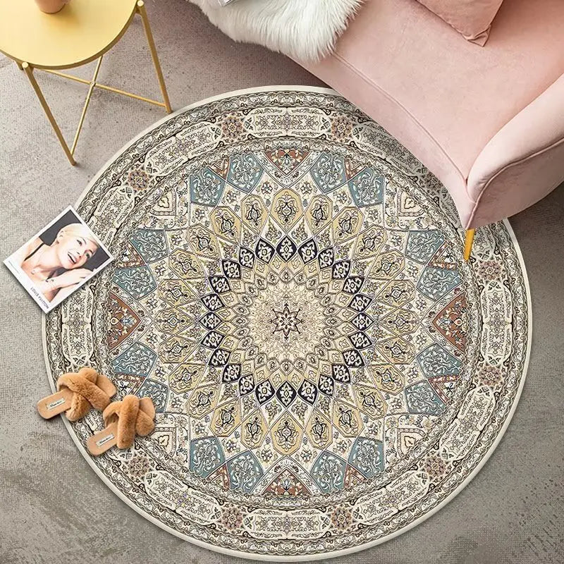 Alfombra Redonda VIKAMA Premium Étnica Vintage Persa Bohemio Sala de Estar Dormitorio Mecedora Alfombra de Suelo Decoración del Hogar