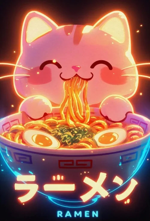 Póster Vintage Japonés Gato Comiendo Ramen Sushi Maneki Neko Arte de Pared de Cocina Gato Japonés Neko Decoración de Pared Lienzo Pintura Restaurante