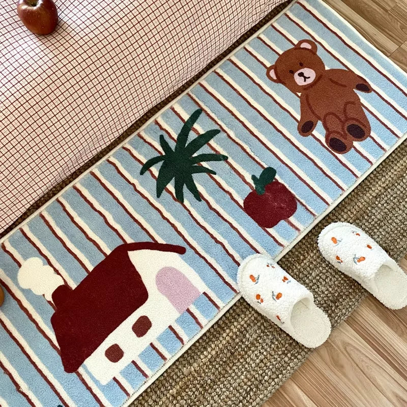 Tapis VIKAMA style Ins pour chambre à coucher, tapis de sol de chevet, long tapis de salle, tapis de salle de bain, petit tapis de sol de fenêtre en baie cerise