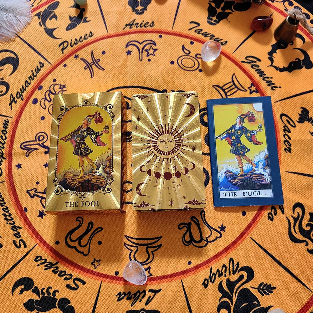Magníficas cartas de Tarot de Plástico Dorado. Maravillosos juegos de mesa de adivinación predictiva. Baraja de oráculo astrológico impermeable con folleto.