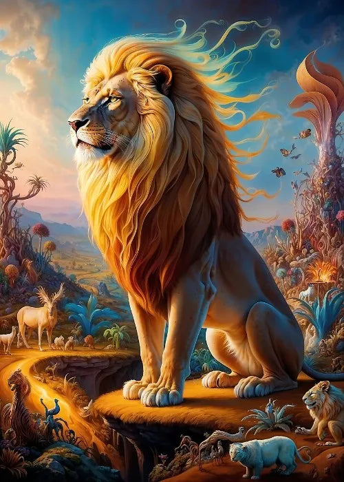 Affiches Animaux Sauvages Safari Surréaliste Décor Mural Esthétique Animal Totem Monde Surréaliste Lion Éléphant Tigre Lapin Renard Impressions sur Toile