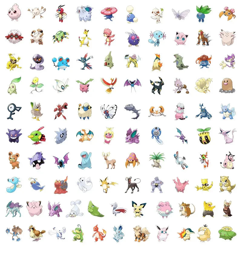 200PCS/Set Pegatinas Kawaii de Pikachu Pokémon para Laptop, Teléfono, Maleta, Skateboard, Guitarra, Pegatinas de Dibujos Animados Lindos, Juguetes de Regalo para Niños