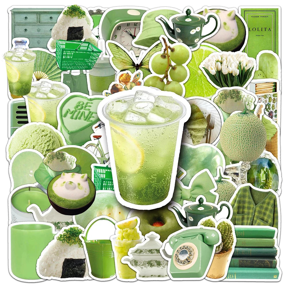 10/30/50 Pièces Autocollants Mignons Style Ins Vert Dessin Animé Esthétique Autocollant Jouet Ordinateur Portable Valise Scrapbook Téléphone Décoration Murale Autocollant