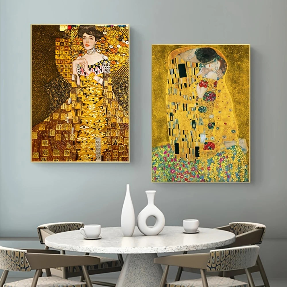 Arte de pared abstracto clásico Gustav Klimt El beso Pintura al óleo Impresión en lienzo HD Póster Decoración para el hogar Sala de estar Dormitorio