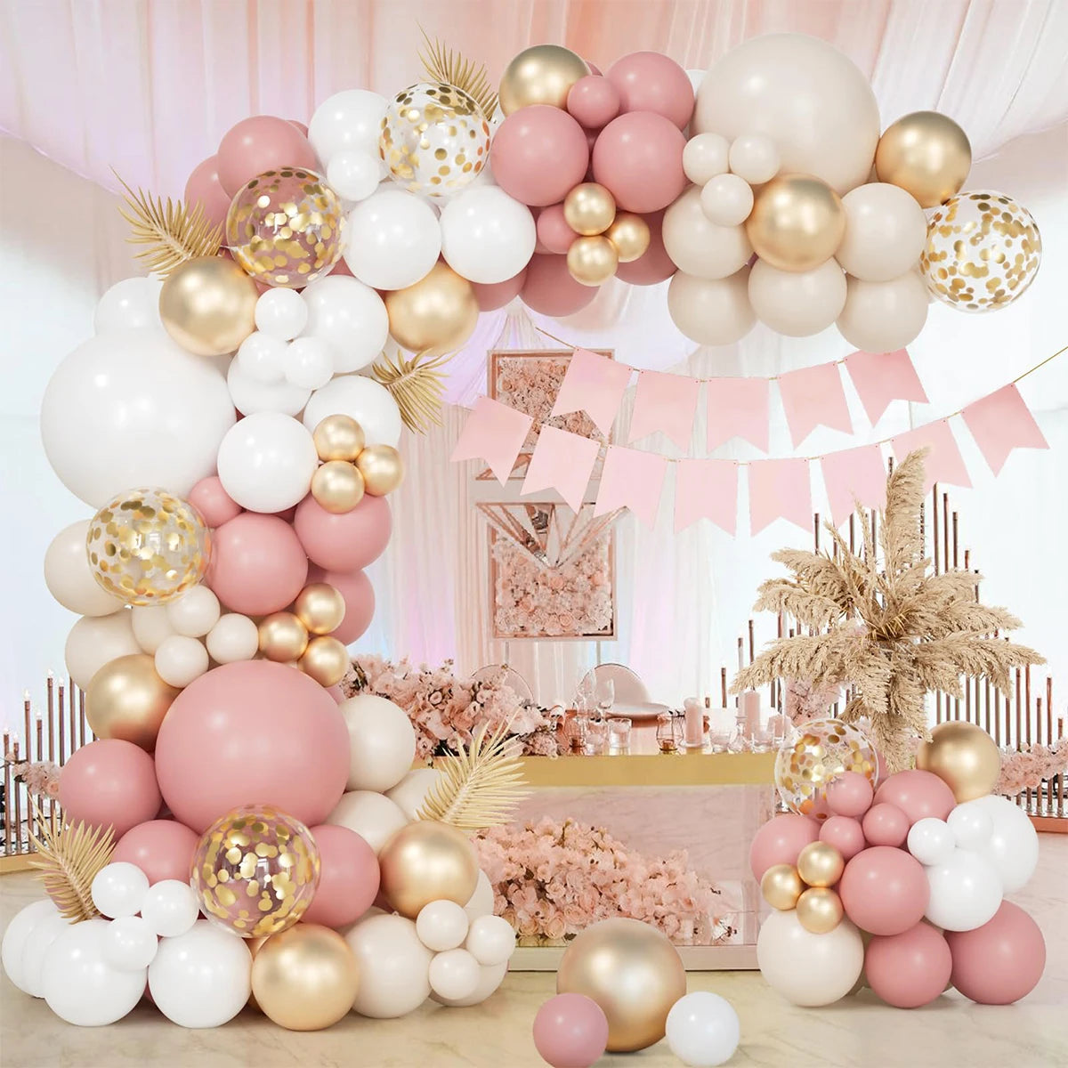 Kit de guirnalda de globos Retro rosa blanco dorado, arco, decoración para fiesta de cumpleaños, baby shower de niños, suministros para fiesta de boda, globos de látex