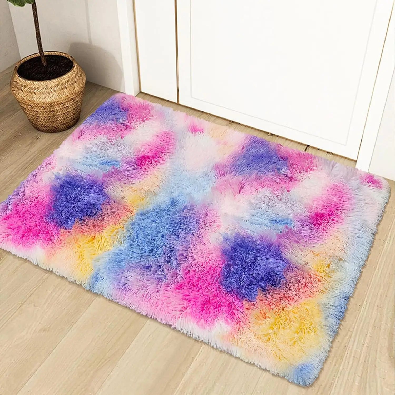 VIKAMA Alfombra de peluche teñida anudada 40x60cm Manta de área suave para el hogar Dormitorio de niñas Manta de cama Habitación infantil Decoración Antideslizante Alfombrilla de piso