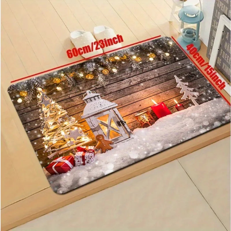 VIKAMA Tapis Scène de Neige de Noël 2pcs Tapis de Cuisine Paillasson Tapis de Bienvenue Tapis d'Extérieur pour Chambre Salon Tapis de Maison Décoration