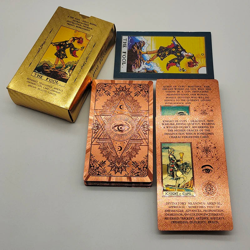 Jeu de société de cartes oracle de tarot de luxe en feuille d'or à bon rapport qualité-prix, avec un bel emballage en plastique, pour débutants