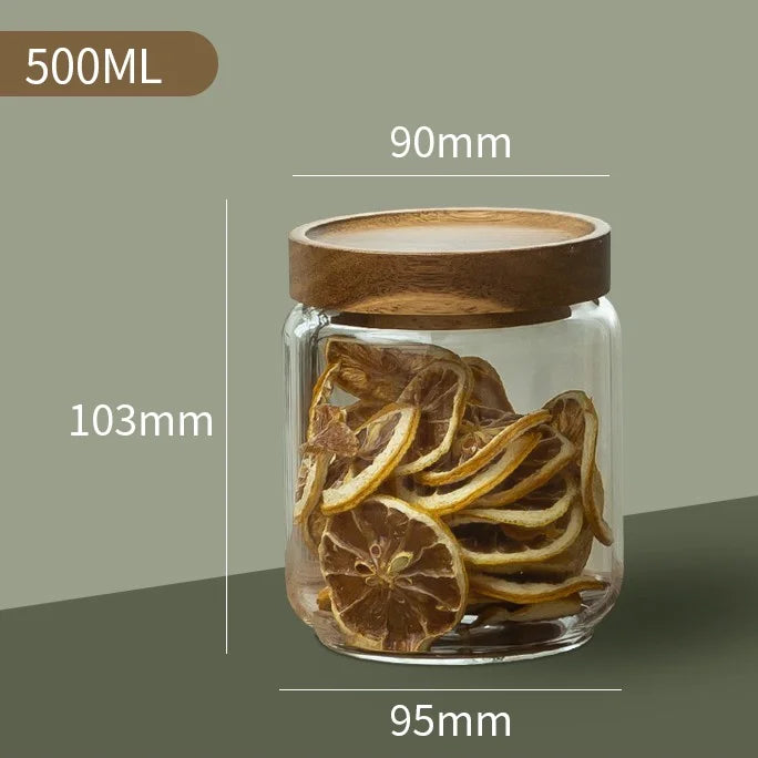 Botes de Cristal Herméticos con Tapa de Madera para Almacenamiento en Cocina, Frascos Contenedores de Alimentos, Granos, Té, Café en Grano, Cereales, Dulces