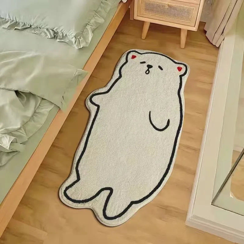 Alfombra de dibujos animados de imitación de cachemira, sencilla, para sala de estar, dormitorio, mesita de noche, alfombra cálida, antideslizante, lavable, de secado rápido
