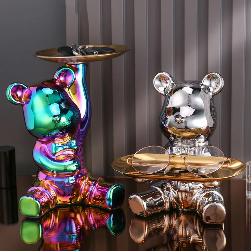 Home Decor Ceramic Colorful Plating Bear Storage Box Home Living New Room Desktop Tray Decorative Statue Money Box Ornaments