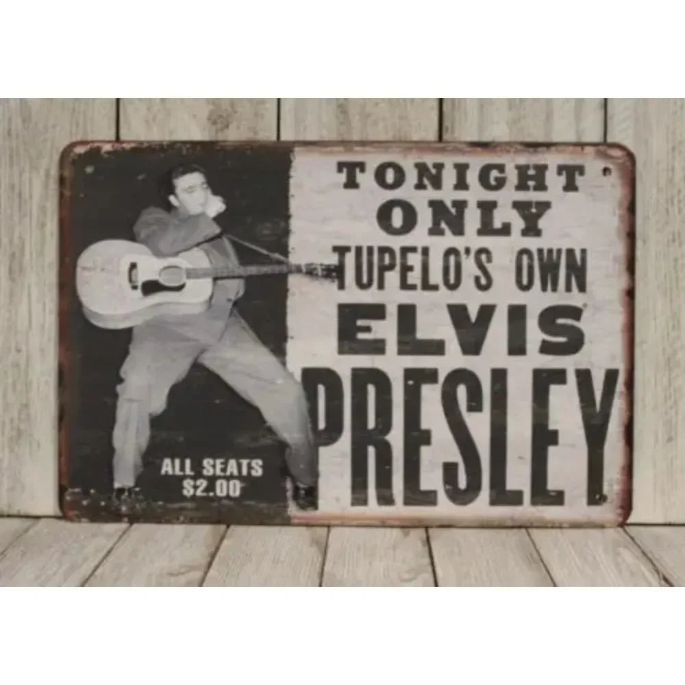 ElvisPresleyAlumSign m1 Plaque en métal Elvis Presley - Style publicitaire vintage Live in Concert, affiche pour caverne d'homme