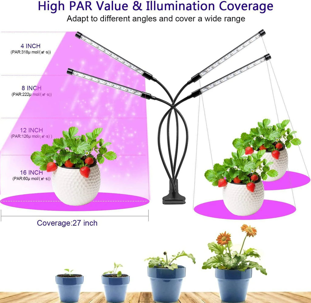 Lampe de croissance LED pour plantes, 10 niveaux de luminosité réglable, spectre complet, minuterie 3H/9H/12H, pour jardin intérieur et légumes