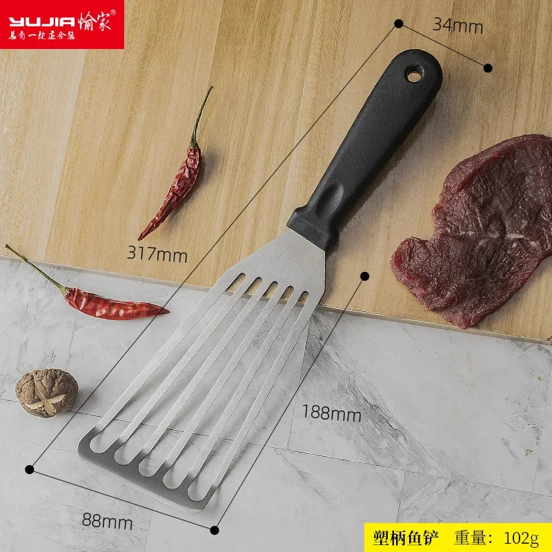Espátula de pescado de acero inoxidable, espátula de cocina para freír, espátula para bistec, herramienta para teppanyaki, espátula para anguila, espátula multiusos