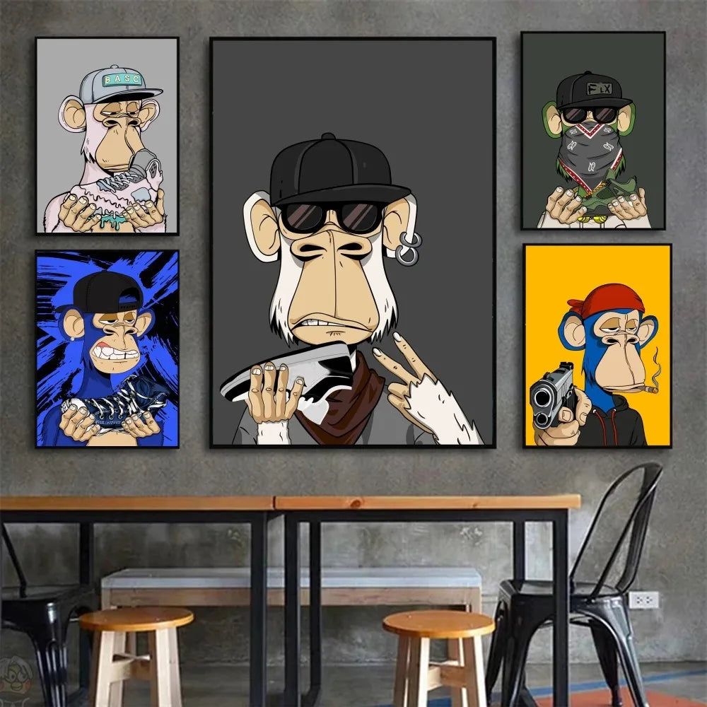 Divertido Mono Animal Con Un Sombrero Moda Bored APE Un Póster Pósteres HD Decoración Para Hogar Habitación Bar Cafetería Arte Pintura De Pared Cuadro