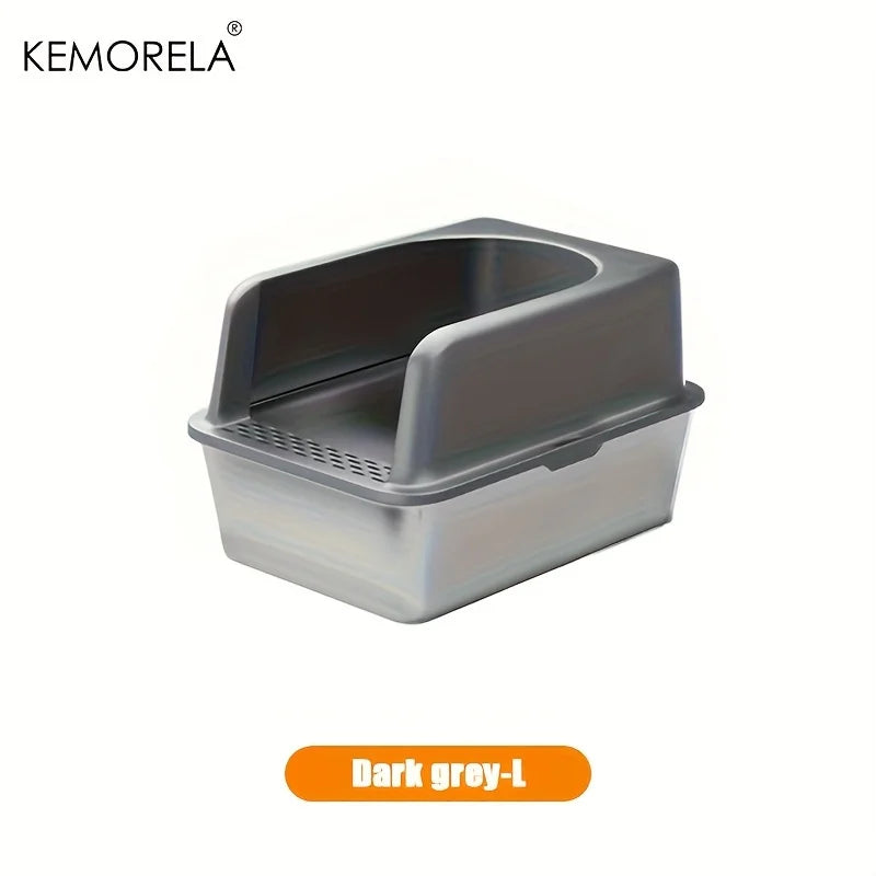 Arenero XL 60/50CM de acero inoxidable con tapa y bordes altos, arenero grande apto para gatos grandes y pequeños, no absorbe olores
