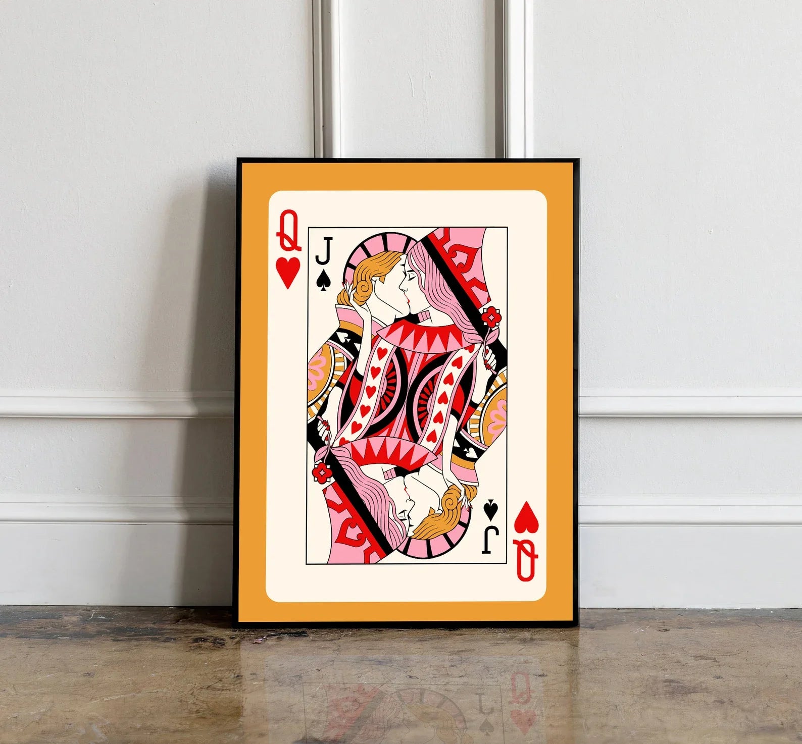 Queen of Hearts Wall Art Print | Colorful Playing Card Digital Download | Maximalist Card Decor | Dopamine Queen Illustration |