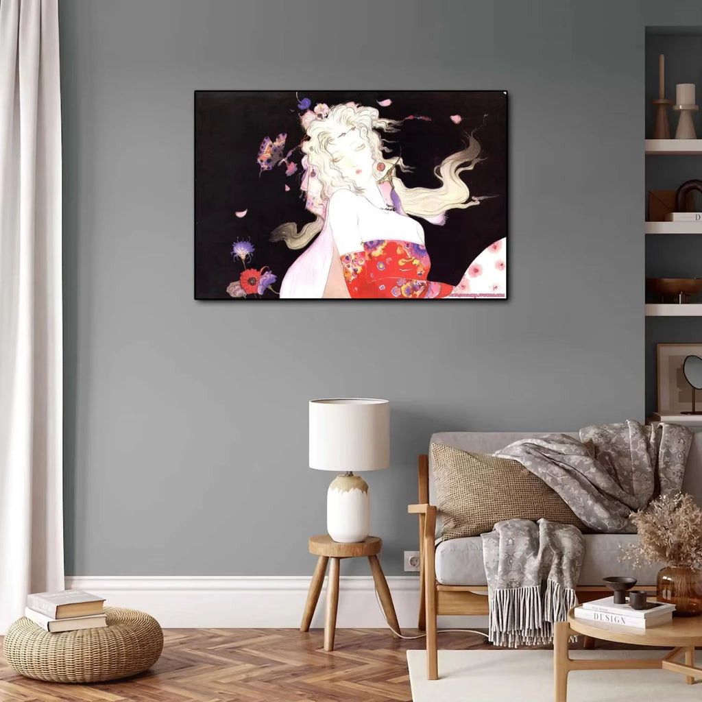 Póster de Yoshitaka Amano Final Fantasy Anime Videojuego Lienzo Arte y Cuadro Impreso Decoración Moderna de Dormitorio Familiar