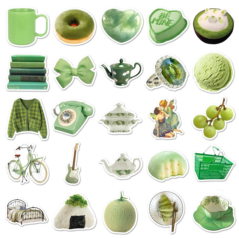 10/30/50 Pièces Autocollants Mignons Style Ins Vert Dessin Animé Esthétique Autocollant Jouet Ordinateur Portable Valise Scrapbook Téléphone Décoration Murale Autocollant