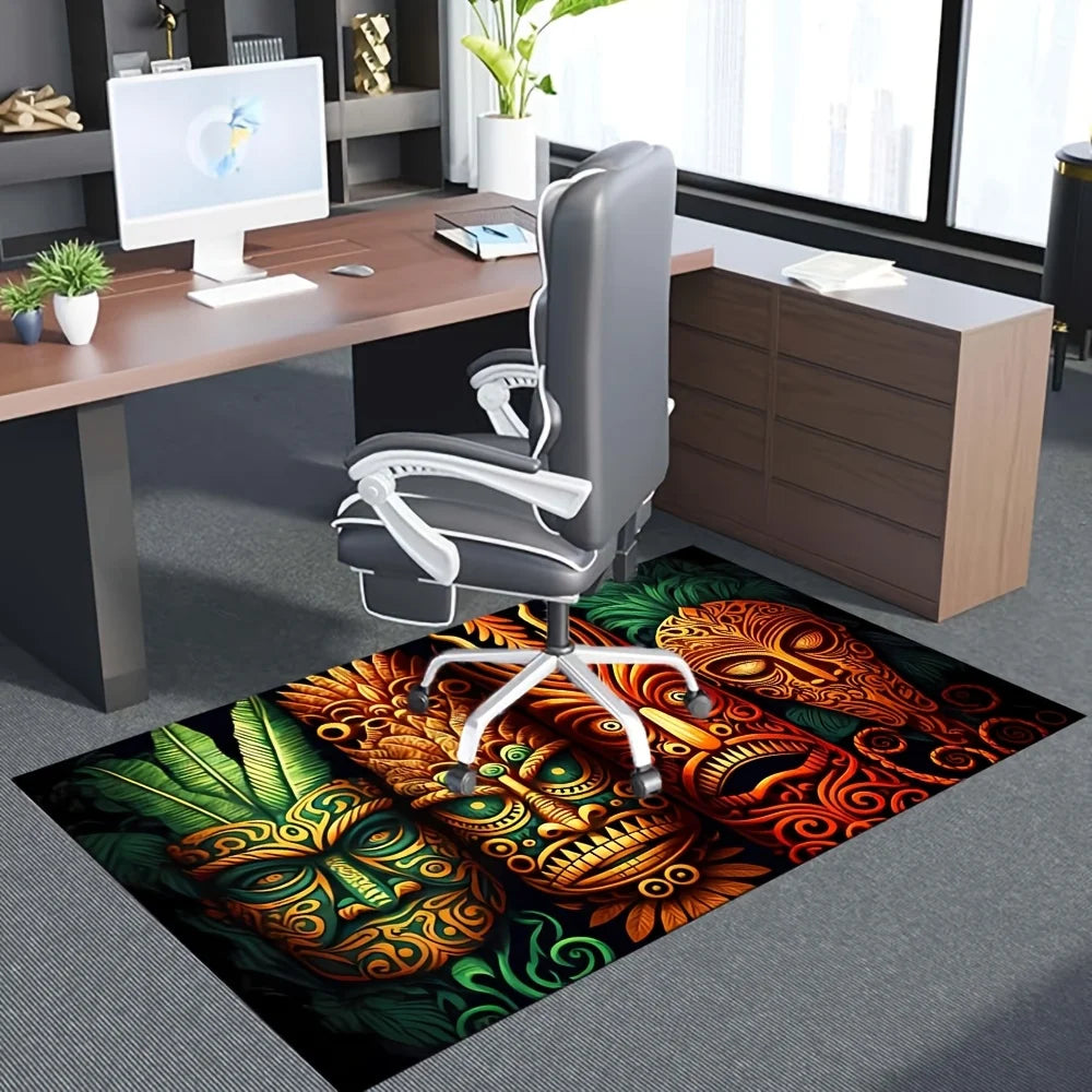 VIKAMA Alfombra Máscara Tiki para Dormitorio, Sala de Estar, Estudio, Alfombrilla de Puerta Decorativa para Entrada, Tapete Suave y Cómodo para el Hogar