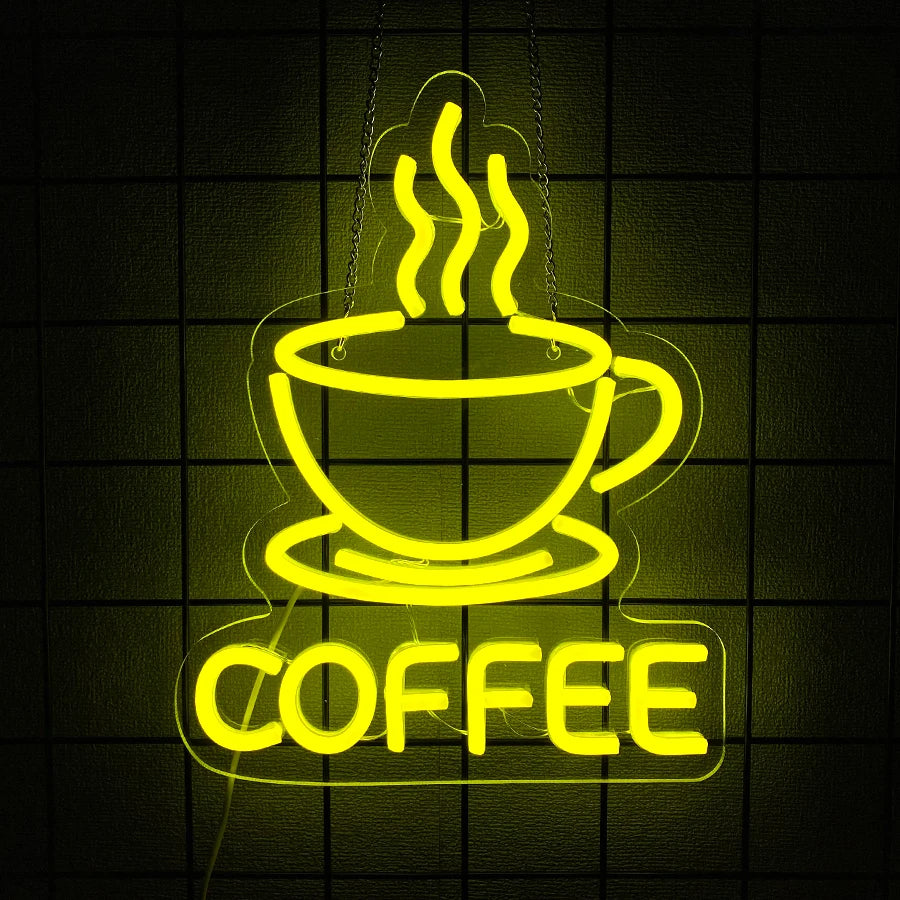 Enseigne néon LED Café, Enseigne Café Super Lumineuse, Alimentation USB, Idéale pour Décoration d'Art, Comptoir de Café et Entreprise.