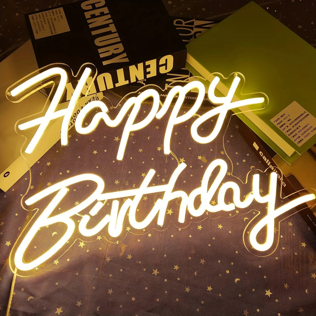 Joyeux Anniversaire Néon Enseigne Néon Joyeux Anniversaire pour Décoration Murale Néon Mural avec Interrupteur Dimmer Fournitures de Fête d'Anniversaire