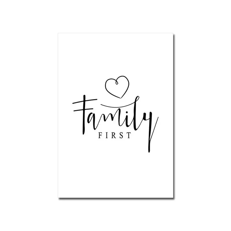Happy Family Quote Wall Art Black White Poster Love Heart Print Nordic Canvas Painting Minimalist Picture Living Bedroom Decor