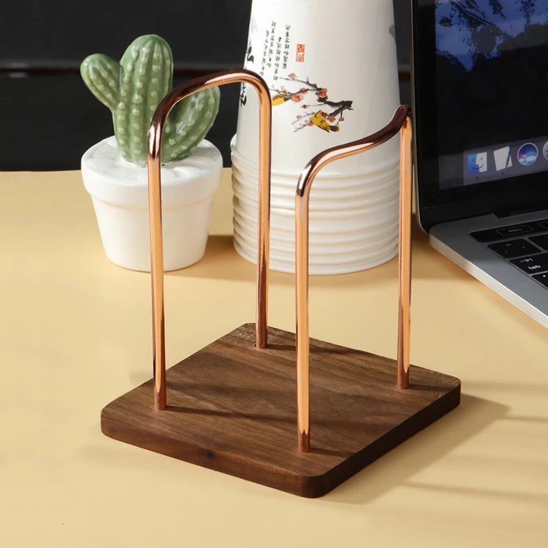 Soporte de almacenamiento de vasos desechables de metal, dispensador de tazas de agua y té, estante con base de madera, soporte de exhibición de tazas, organizador para el hogar