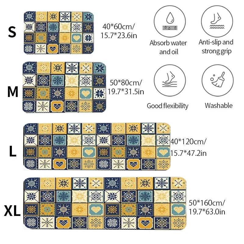 VIKAMA Tapis de sol de cuisine résistant à l'huile 1/2 pièces, tapis de salle de bain absorbant à séchage rapide, paillasson antidérapant pour la décoration intérieure