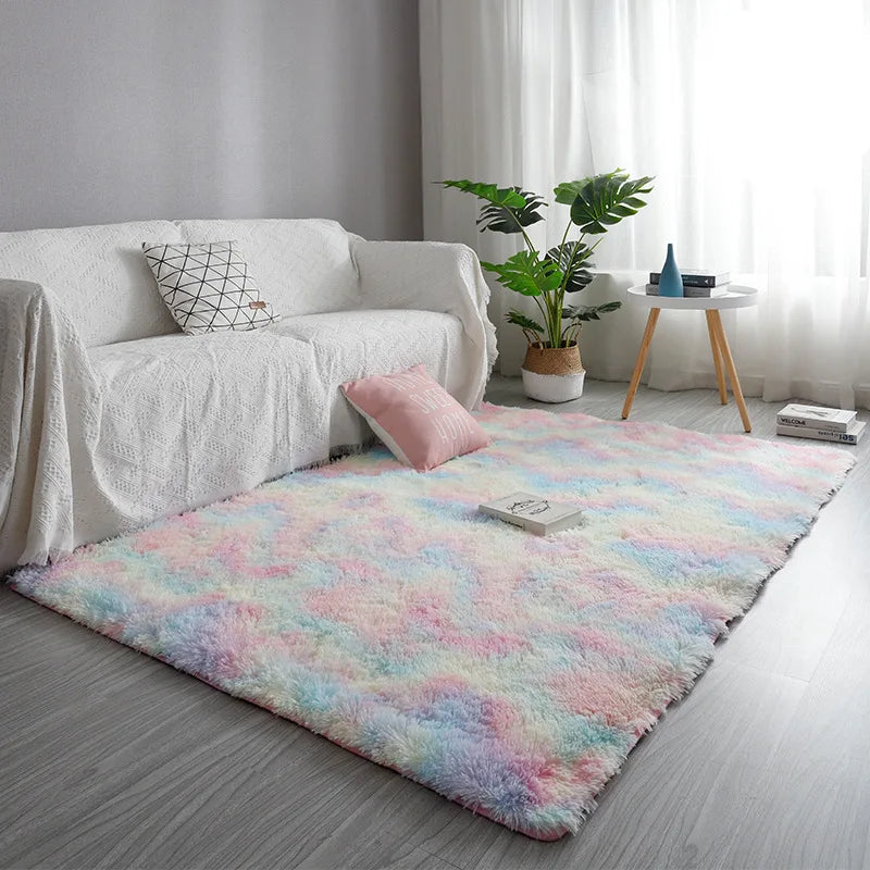 VIKAMA Alfombra de seda simple y moderna con teñido anudado, alfombra de felpa suave para sala de estar, dormitorio, manta de cama, alfombra antideslizante para habitación de niños