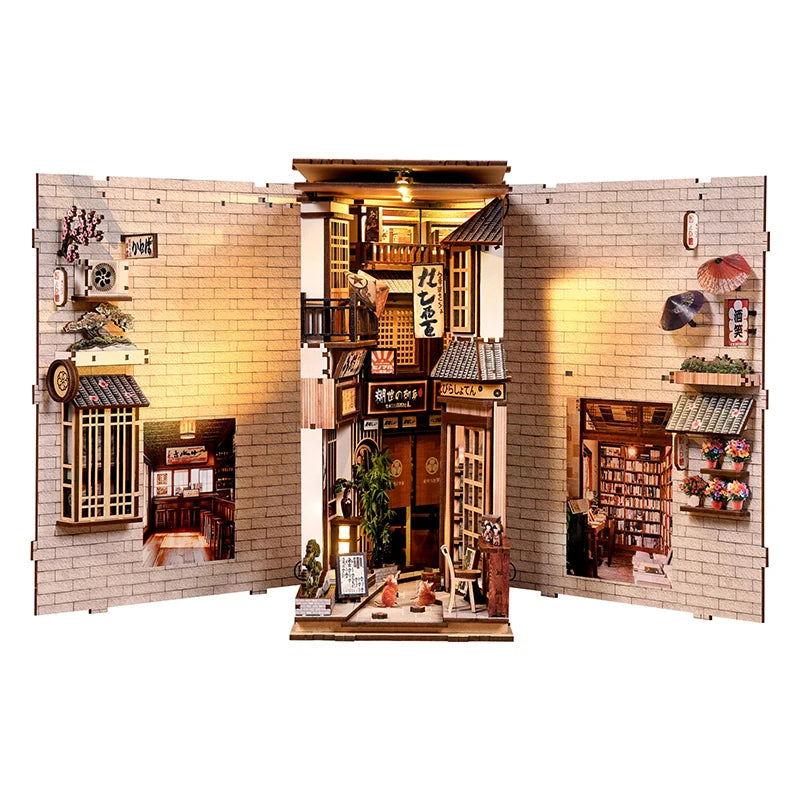 Allée des chats – Maison miniature DIY – Kit de serre-livres 3D en bois, serre-livres et décoration d'intérieur à assembler soi-même, Noël et Black Friday