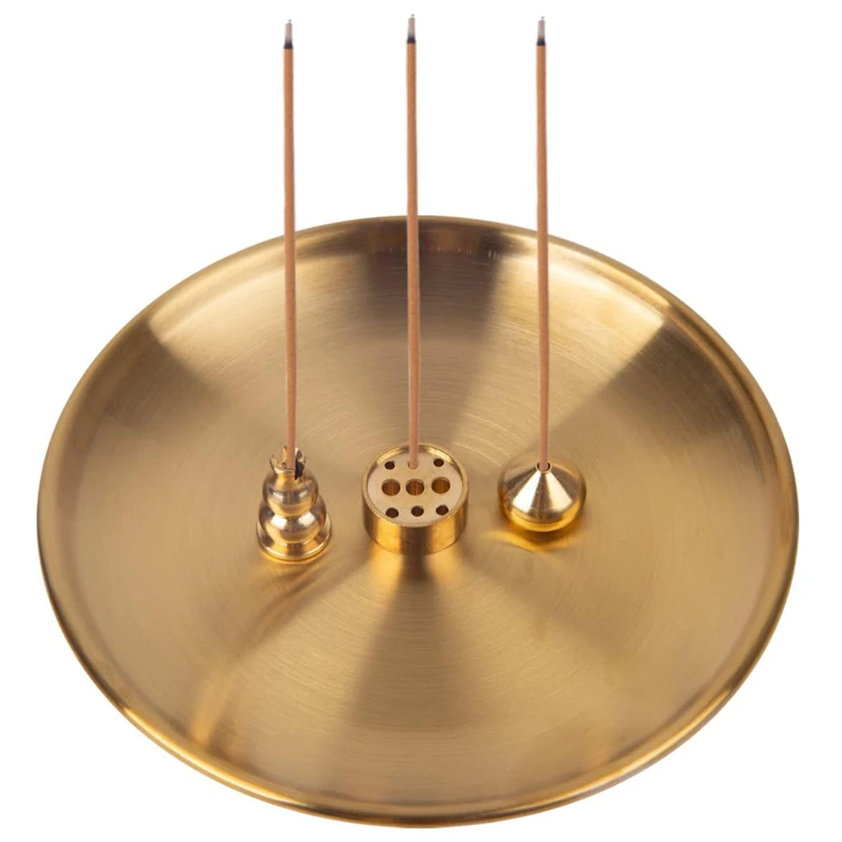 Quemador de incienso de metal 4 en 1 para yoga, soporte de incienso de latón, soporte de palo santo, soporte de salvia, bandeja de incienso, atrapador de cenizas, decoración del hogar