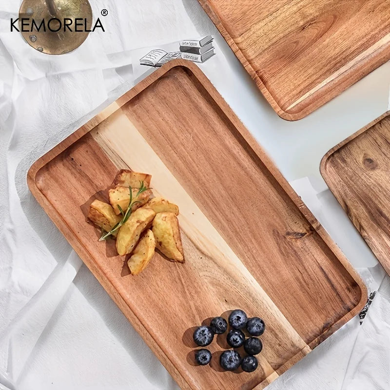 KEMORELA 1PCS Plateau à café en bois d'acacia Plateau alimentaire pour tasses Plateaux décoratifs en bois Plateau à dessert en bambou Plateau à thé Gongfu
