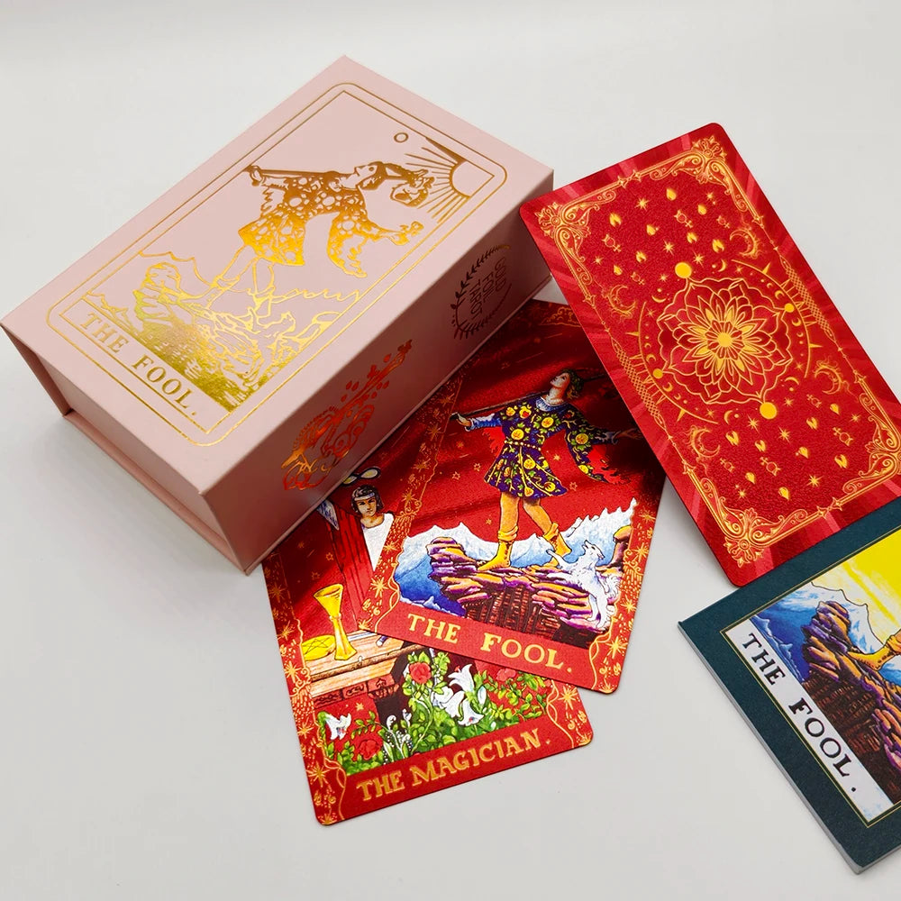 Cartes de Tarot Anglais Or Rouge pour le Travail avec Guide de Prophecy Oracle Jeu de Divination Pour Dire la Bonne Aventure Classique 78 cartes 12x7cm