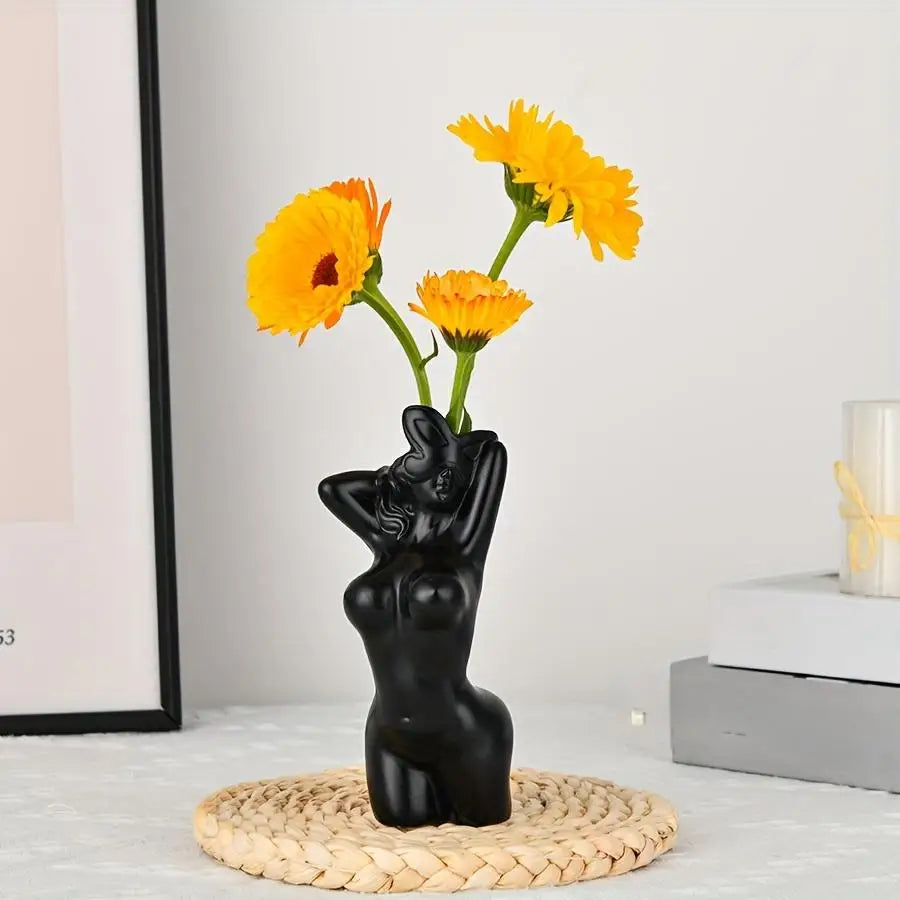 Jarrón de cuerpo femenino, jarrón con curvas de mujer, diseño de rayas único, jarrón decorativo, jarrón de flores creativo, decoración moderna bohemia para el hogar