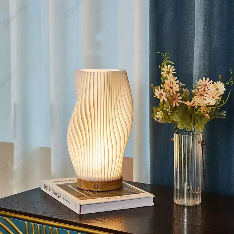 Lámpara de Mesa de Madera de 7W para Dormitorio, Recargable por USB, Lámpara de Noche, Regulable sin Escalones, Luz de Escritorio LED, Decoración Navideña para el Hogar