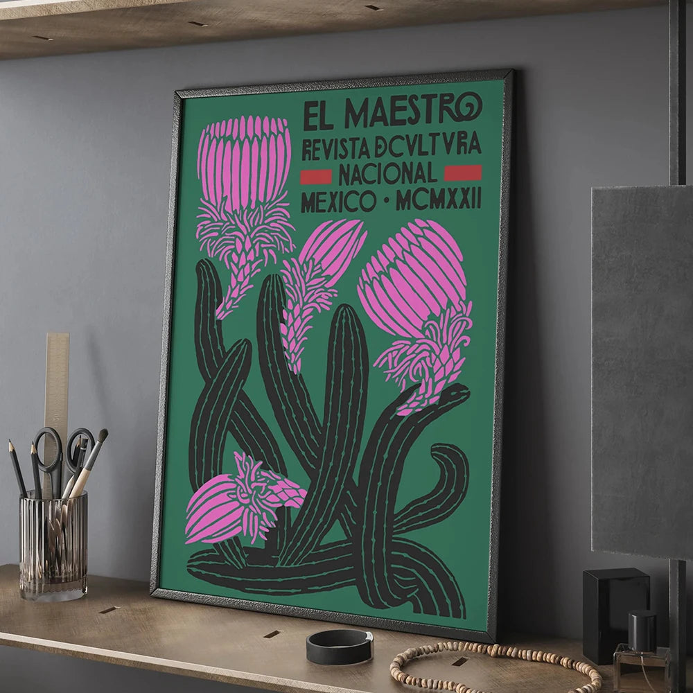 Eclectic El Maestro Mexico Poster. Blooming Cactus Vintage Mexican Culture Posters For Living Room Bedroom Home Decor
